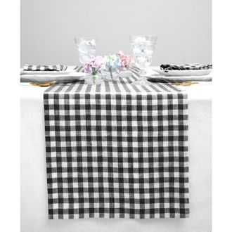 Solino Home Linen Table Runner for Dining Table, Holiday and Everyday Table Decor - Gingham Check in Black at Nordstrom, Size Xx-Small