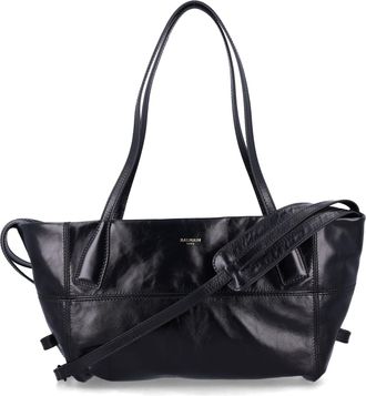 Balmain Black Leather Shopper Bag With Shoulder Strap