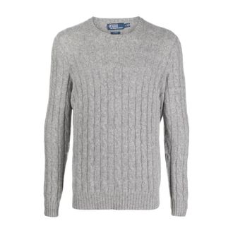 Polo Ralph Lauren Kabel Gebreide Kasjmier Trui met Ronde Hals - Heren - Ronde hals truien - Grijs - 2XL - Kasjmier - Truien & Vesten