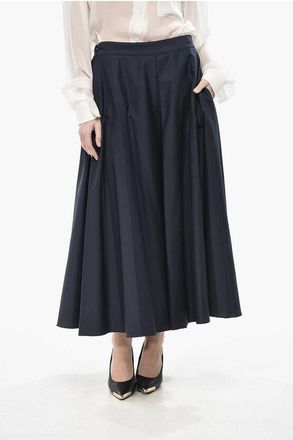 Cruna Cotton-Blend Flared Midi Skirt With Front Darts size 42