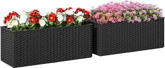 OUTSUNNY Set Of 2 Hanging Flower Boxes - 50 Cm Long - Rattan Look - Black | TJ Hughes