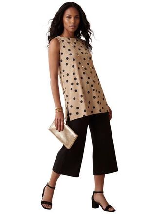 Jessica London Stretch Knit Tunic Tank in Khaki Scatter Dot at Nordstrom, Size 16