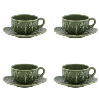 Bordallo Pinheiro Tea Cup & Saucer - Set 4 - Cabbage