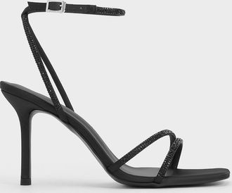 Charles & Keith Satin Crystal Stiletto Sandals