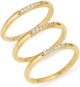 Nordstrom Set of 3 Cubic Zirconia Stack Rings in 14K Gold Plated at Nordstrom, Size 9