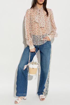 Dolce & Gabbana Silk Top With Floral Motif, Womens, Cream