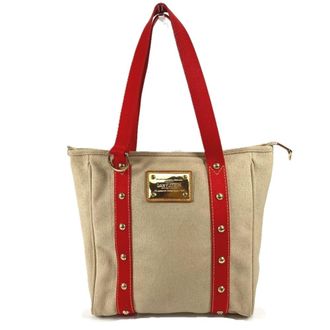 Louis Vuitton Beige Red Color Canvas Shoulder Bag Tote Bag (Pre-Owned)