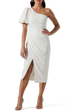 ASTR the Label Joelle One-Shoulder Puff Sleeve Dress in White at Nordstrom Rack, Size X-Small