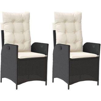 vidaXL Vidaxl - Sillones Reclinable Jard&iacute;n Cojines 2 Uds Rat&aacute;n Sint&eacute;tico Negro