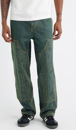 Criminal Damage Berkeley Monogram Double Knee Denim Carpenter Pants in Dirty Blue at Nordstrom Rack, Size Large