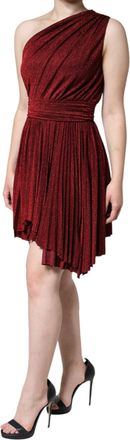 Dolce & Gabbana Womens Red One Shoulder Pleated A-Line Mini Dress