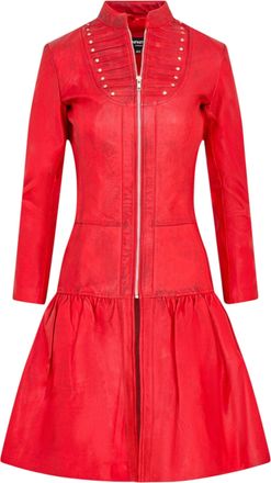 Infinity Leather Womens Goth Red Leather Victorian Studded Flare Coat- Ribet