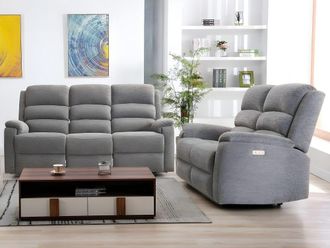 VENTE-UNIQUE.COM Sof&aacute; de 3+2 plazas relax el&eacute;ctrico de tela nevers - gris