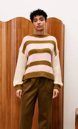 FRNCH Loti Stripe Sweater In Olive