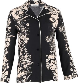 Valentino Pre-owned Womens Cuban-Collar Shirt in Floral-Print Silk - Size X-Small/Small