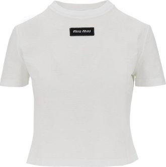 Miu Miu Logo patch cropped T-shirt Woman XS