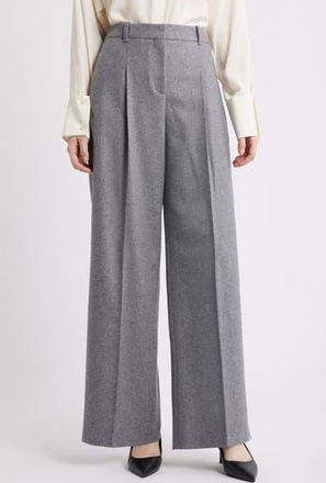 BOSS Tiana Pleat Wide Leg Pants in Pebble Melange Flannel at Nordstrom Rack, Size 10