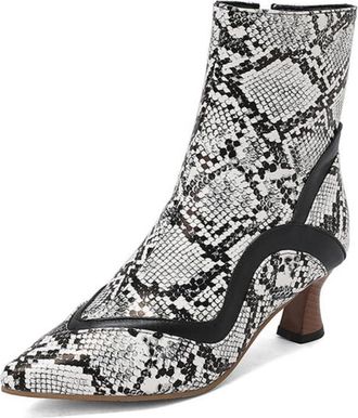 Generic Womens Pointed Toe Ankle Boots Contrast Panel Kitten Heel Snakeskin Crocodile Pattern Cushioned Insole Non-Slip Outsole Party Daily Evening Shoes,Whit