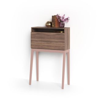 HERDASA Escritorio Bristol En Melamina Nogal Con Puerta Abatible Y Patas De Haya Maquillaje, De Herdasa