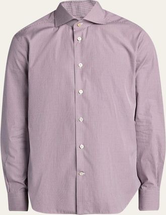Kiton Mens Micro-Gingham Cotton Sport Shirt