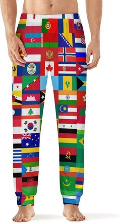 Generic World Country Flag Pattern Mens Pyjama Bottoms Lounge Sleep Pants Soft Stretchy Sleepwear Casual Yoga Beachwear 6XL