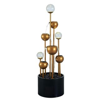 PRIMROSE Golden Orb Cascading Tiered Garden Water Feature with LED Lights 120cm in Gold