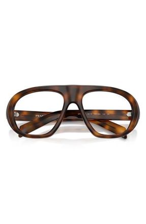 Prada 56mm Irregular Blue Light Blocking Glasses in Tortoise /Clear Blue Light at Nordstrom