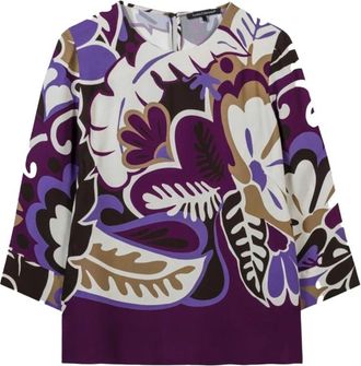 Luisa Cerano Exclusieve Bloemenprint Blouse - Dames - Blouses - Paars - XL - Overhemden