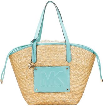 Michael Kors Beige Light Blue Straw Leather Tote Bag (Pre-Owned)