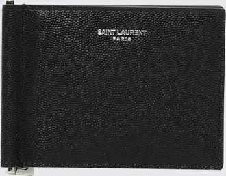 Saint Laurent Portafoglio in pelle grain de poudre con clip fermasoldi