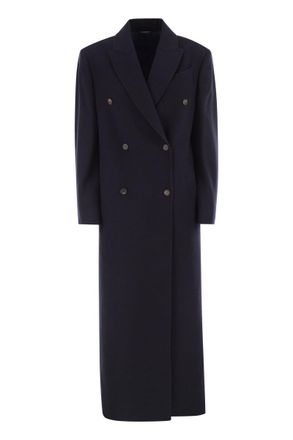 Brunello Cucinelli Brunello Cucinelli Womens Long Wool Coat With Jewellery - Dark Blue - Size EU 40 (Womens)