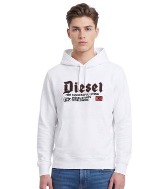 Diesel White Relaxed Logo Hoodie