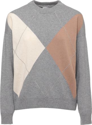 PESERICO Geometric Pattern Wool Blend Sweater With Ribbed Trims