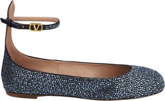 Valentino Tan-Go Crystal-Embellished Denim Ballet Flats