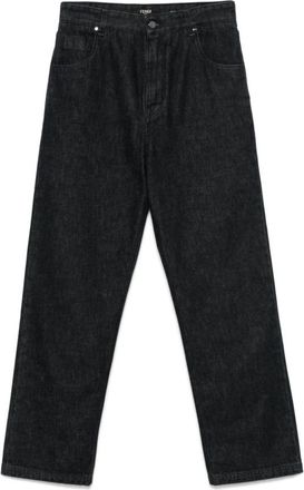 Fendi Zwarte Klassieke Broek met Logopatch - Heren - Straight fit broeken - Zwart - W34 - Broeken