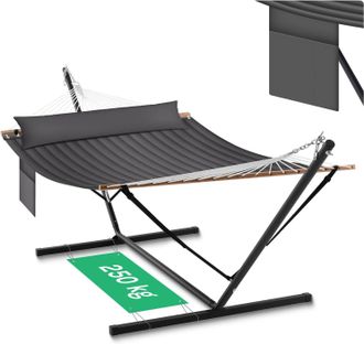 Woltu Woltu Hamaca De Jard&iacute;n Con Soporte, Bolsillo Lateral Y Coj&iacute;n. Capacidad De Carga: 250 Kg. Gris Oscuro