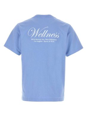 Sporty & Rich Mens Light-Blue Cotton T-Shirt Periwinklewhite Exterior Exterior: T-shirts And Polos