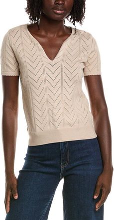 T Tahari Split Neck Collar Pointelle Sweater