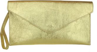 Girly HandBags Womens Genuine Leather Italian Metallic Shimmer Envelope Wrist Clutch Bag - Gold