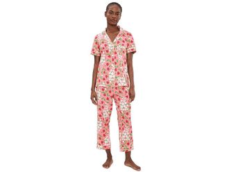 Bedhead Pajamas Short Sleeve Cropped Cotton Knit Pajama Set Womens Pajama Sets Spring Berry : LG (US 12-14), Cotton/Down/Elastane