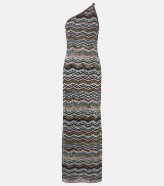 Missoni Zigzag one-shoulder lam&eacute; maxi dress