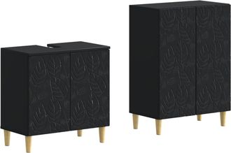 vidaXL Juego De Gabinete De Ba&ntilde;o De 2 Piezas Delft Negro Vidaxl