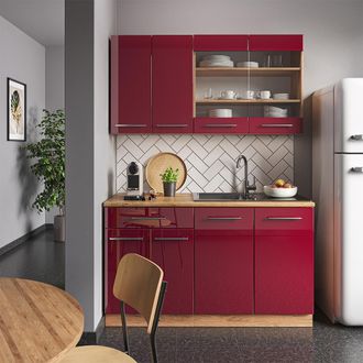 Vicco Cocina Para Solteros Fame-line, Burdeos Brillo Intenso/roble Dorado, 140 Cm, Et Antracita