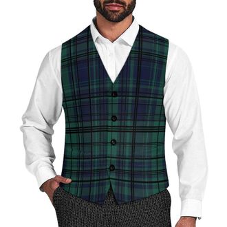 Generic Scottish Tartan Plaid Mens Vest V-neck Suit Waistcoats Wedding Tuxedo Vests 2XL