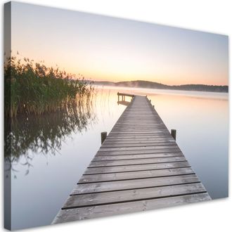 Feeby Cuadro Sobre Lienzo, Muelle Del Lago Paisaje Puesta De Sol, 100x70