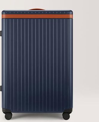 Carl Friedrik Large Check-in Luggage - Hard case in Polycarbonate and Aluminium - Navy Blue / Cognac Brown