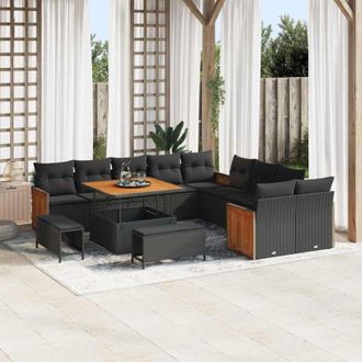 vidaXL Conjunto De Sof&aacute; De Jard&iacute;n 13 Pcs Negro 100 X 100 X 71 Cm Vidaxl