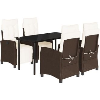 vidaXL Set Comedor De Jard&iacute;n 5 Piezas Y Cojines Rat&aacute;n Sint&eacute;tico Marr&oacute;n Vidaxl