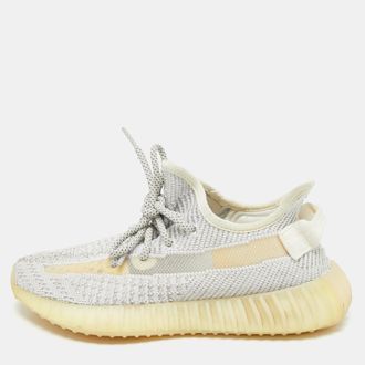 adidas White/Grey Knit Fabric Boost 350 V2 Static Reflective Sneakers Size 38 2/3