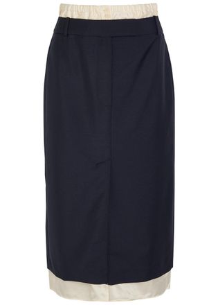 R&oacute;he Layered Wool Midi Skirt - Navy - 38 (UK10 / S)